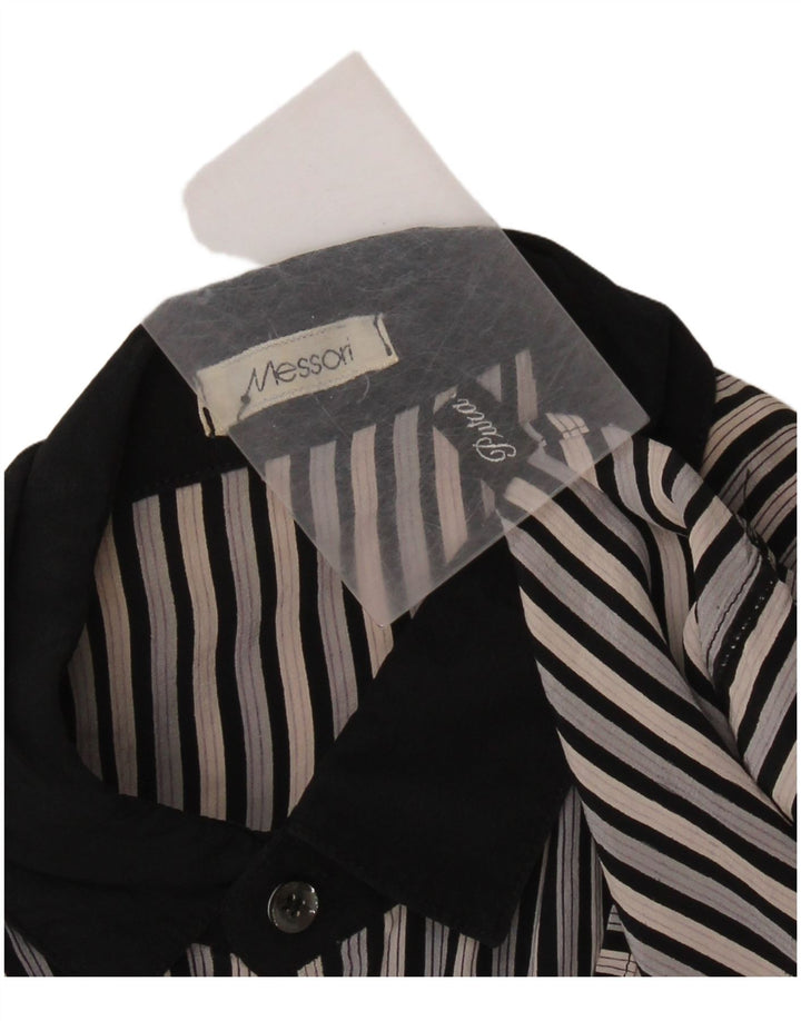 MESSORI Mens Short Sleeve Shirt Small Black Striped Silk