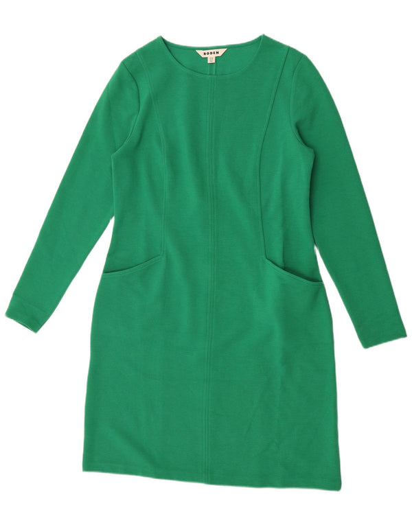 Boden Womens Long Sleeve Shift Dress UK 14 Large Green Cotton