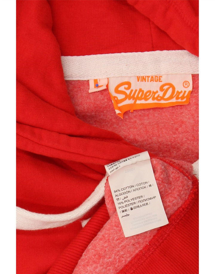 SUPERDRY Womens Graphic Hoodie Jumper UK 16 Large Red Cotton