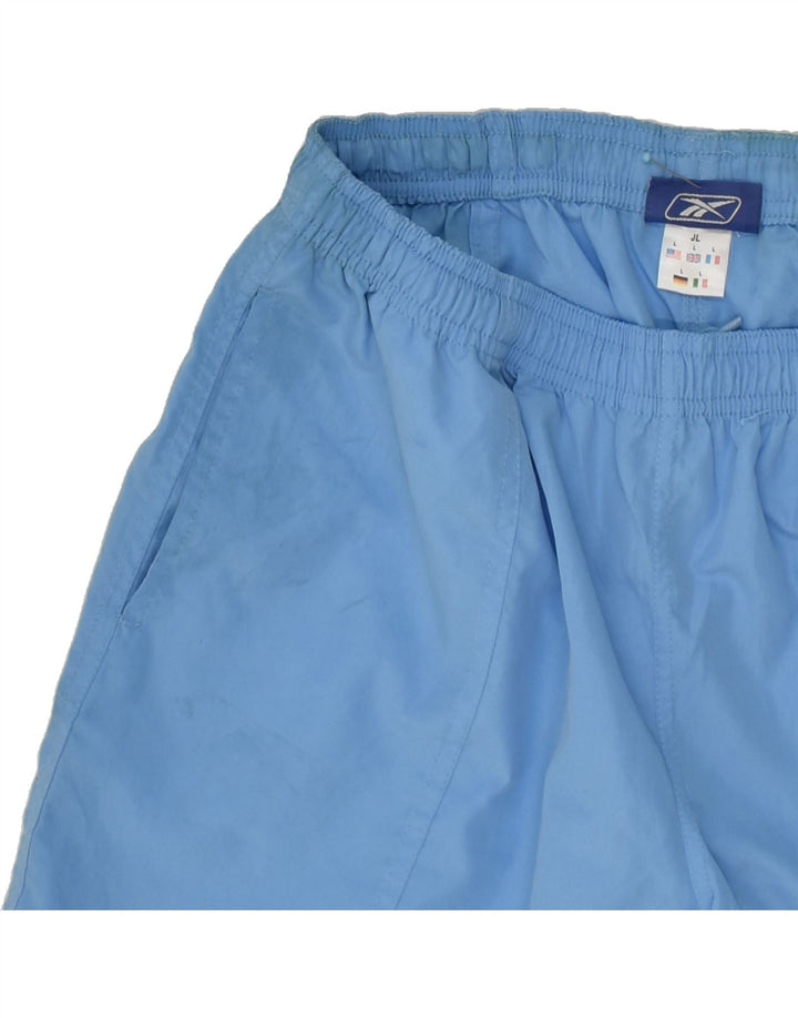 REEBOK Boys Graphic Sport Shorts 12-13 Years Large Blue Polyester Vintage Reebok and Second-Hand Reebok from Messina Hembry 