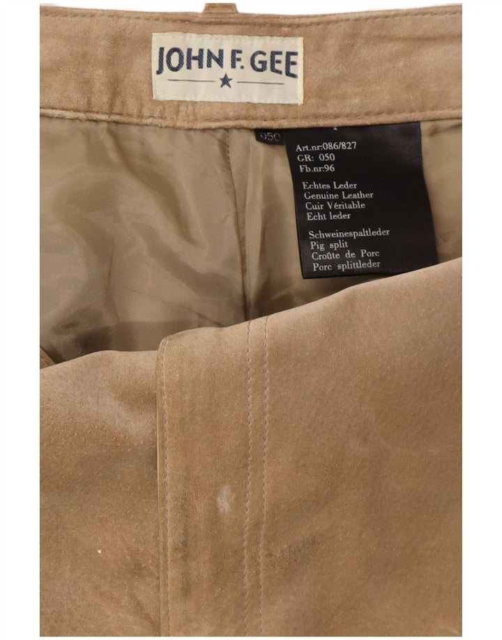 JOHN F GEE Mens Suede Straight Cargo Trousers EU 50 Large W34 L32 Beige