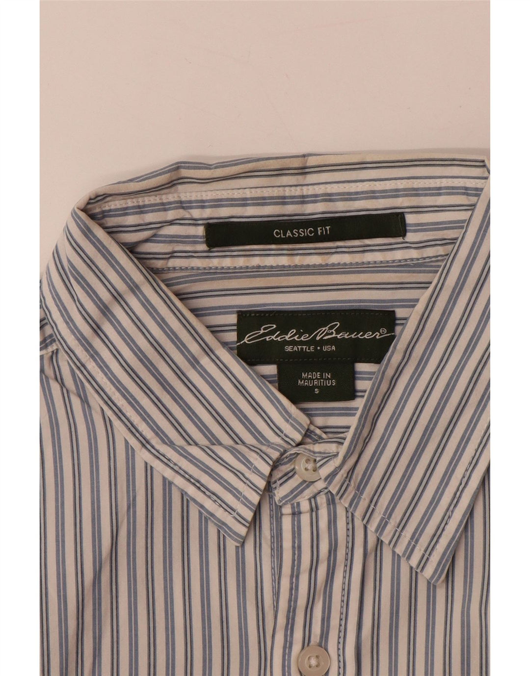 EDDIE BAUER Mens Classic Fit Shirt Small Blue Pinstripe Cotton