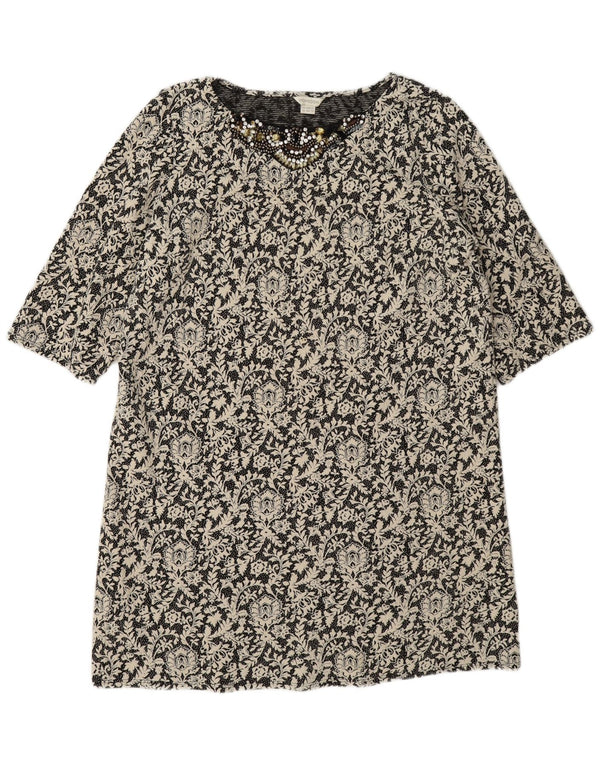 Monsoon Womens Shift Dress UK 16 Large Black Floral Cotton