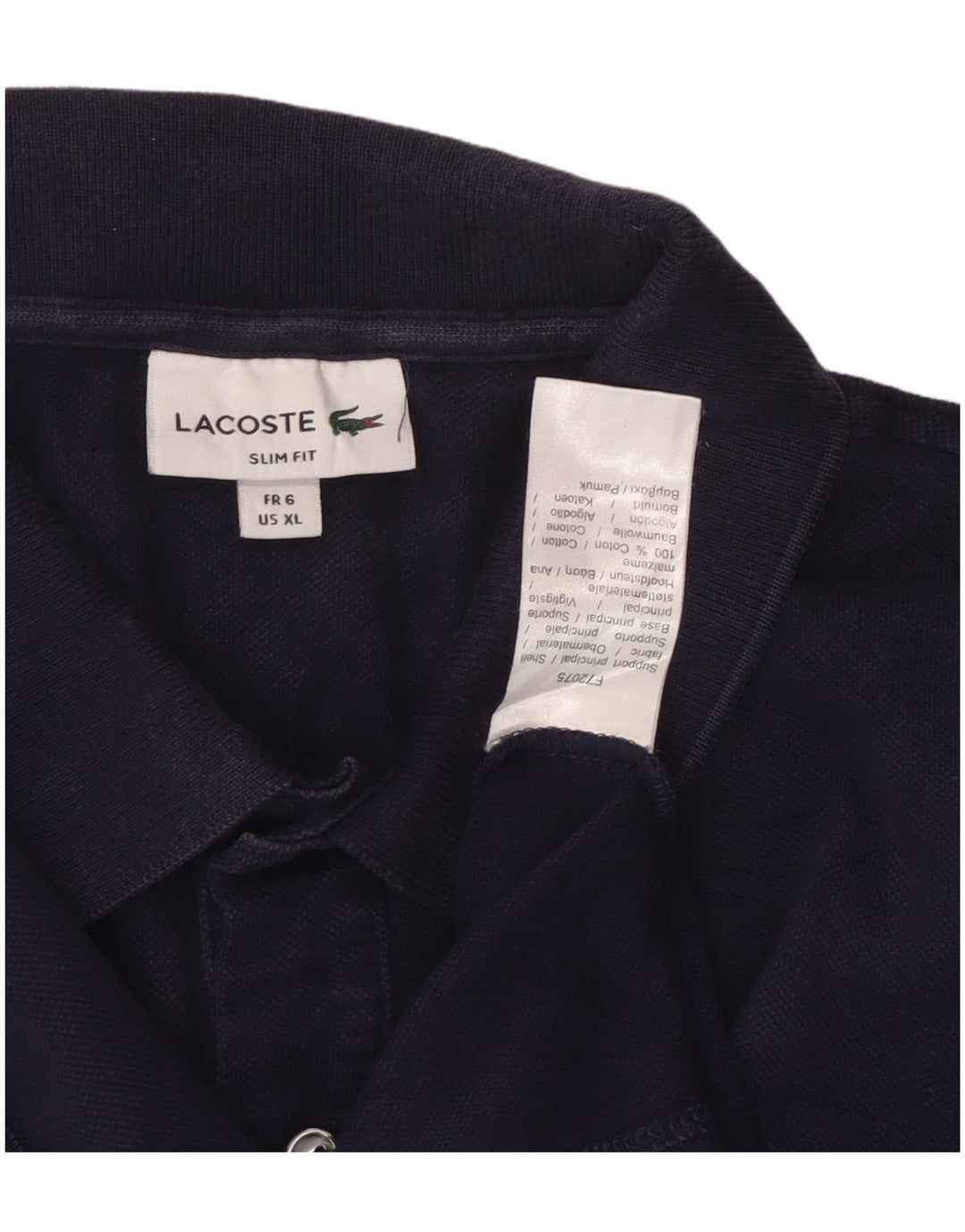 LACOSTE Mens Slim Fit Polo Shirt Size 6 XL Navy Blue Cotton