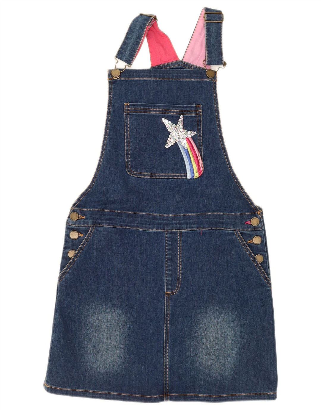 JOULES Girls Denim Dungaree Dress 11-12 Years  Blue Cotton