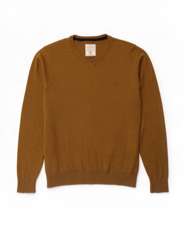Fat Face Mens V-Neck Jumper Sweater Medium Brown Cotton