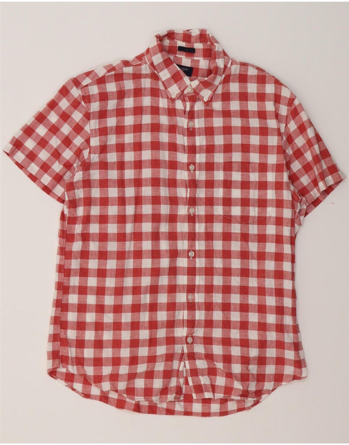 J. CREW Mens Slim Short Sleeve Shirt Large Red Check Cotton