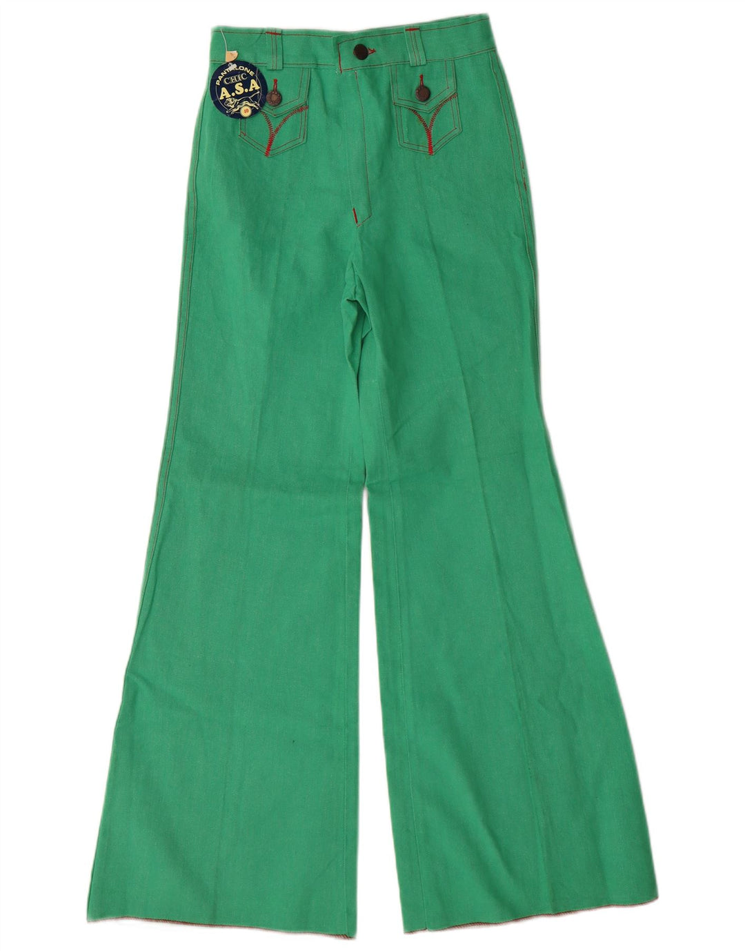Chic Womens Flare Casual Trousers IT 40 Small W24 L28 Green
