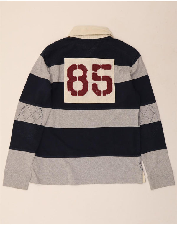 TOMMY HILFIGER Mens Graphic Rugby Polo Shirt Large Navy Blue Striped