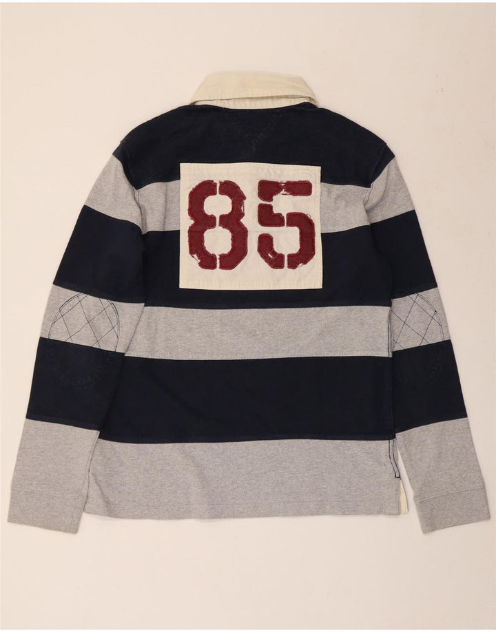 TOMMY HILFIGER Mens Graphic Rugby Polo Shirt Large Navy Blue Striped
