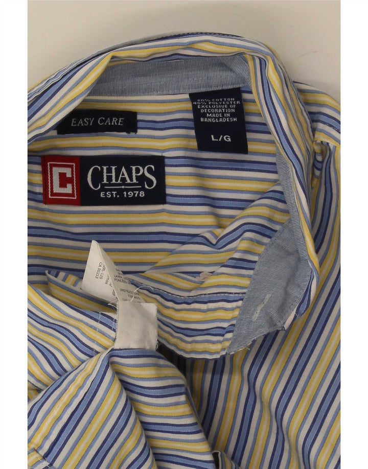 Chaps Mens Regular Fit Shirt Large Blue Striped Cotton