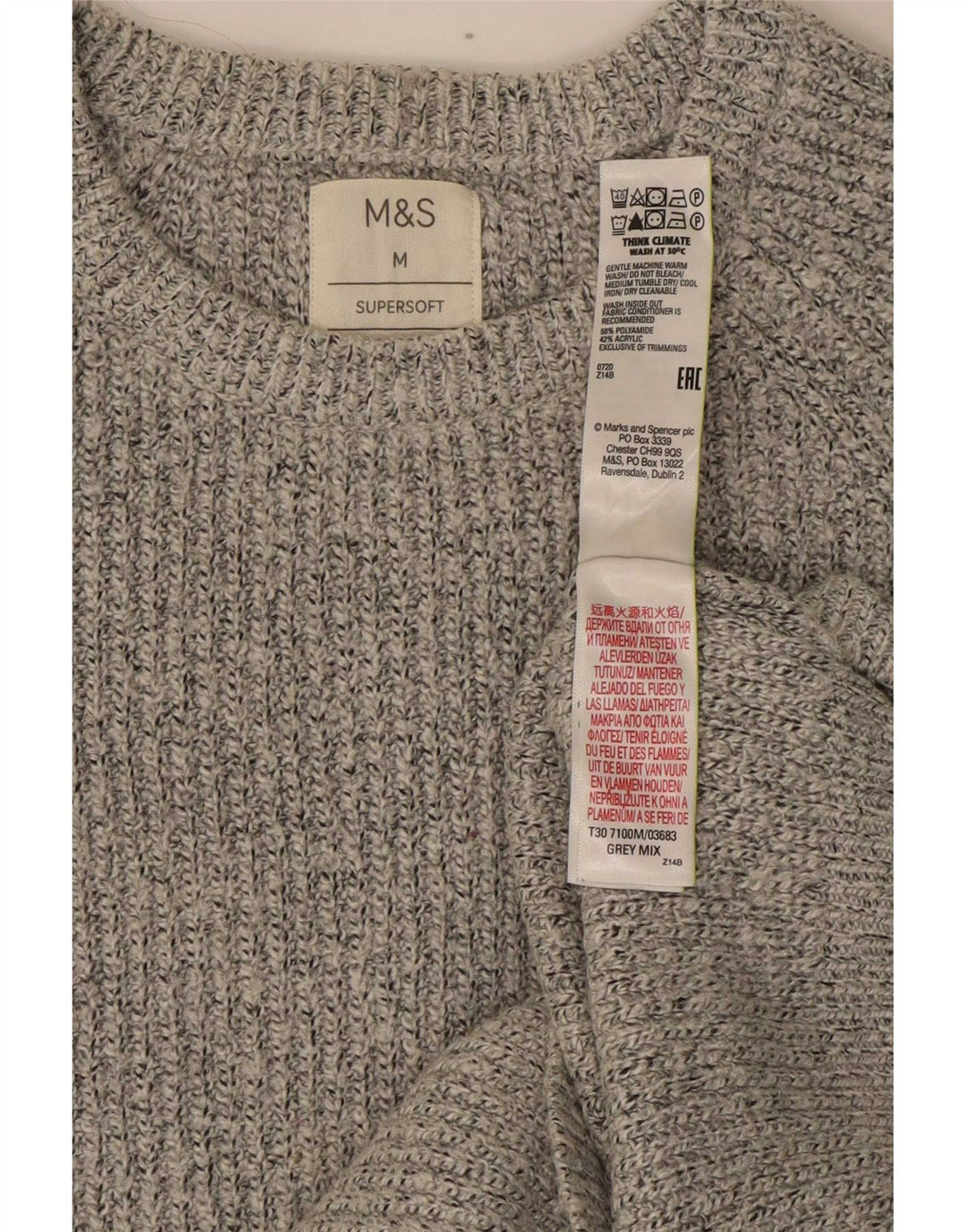 Marks & Spencer Mens Crew Neck Jumper Sweater Medium Grey Polyamide