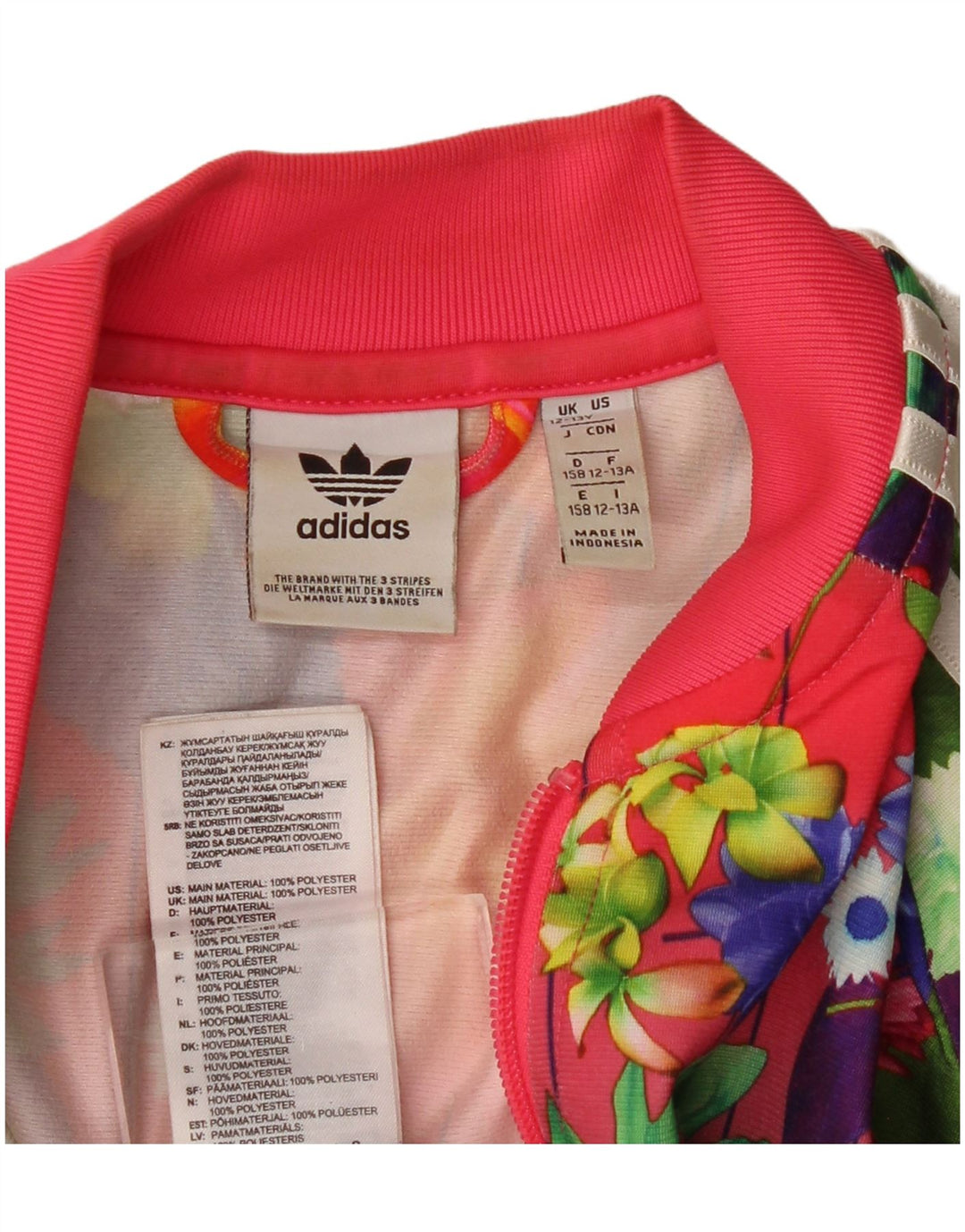 ADIDAS Girls Tracksuit Top Jacket 12-13 Years Multicoloured Floral