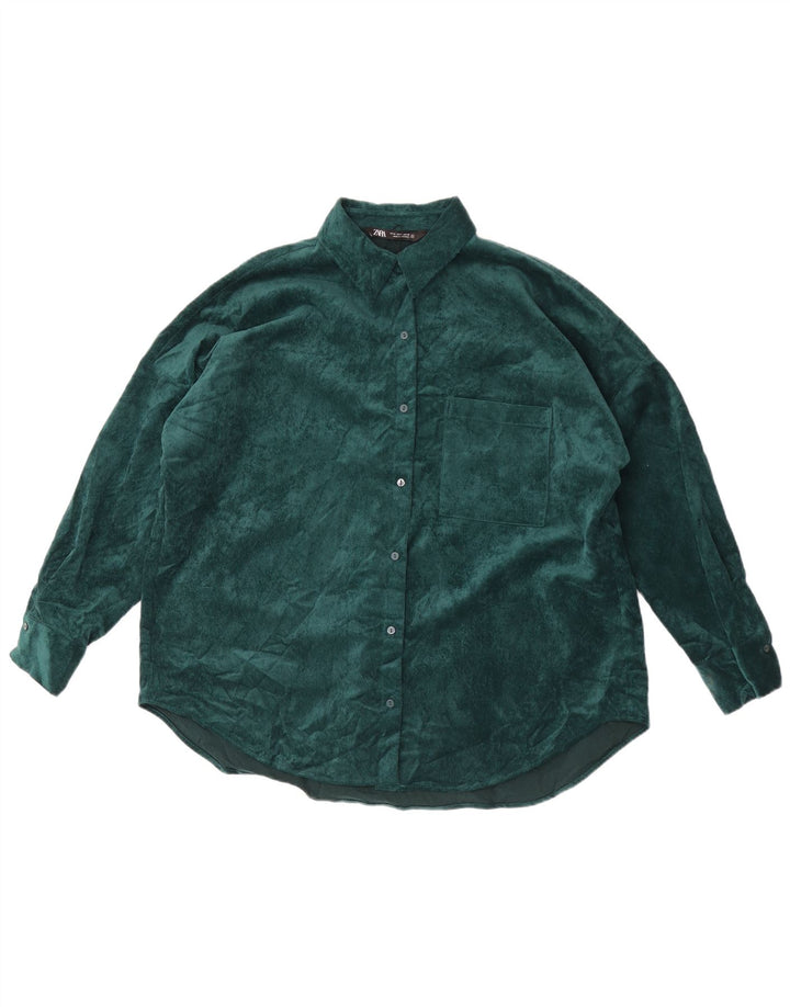 Zara Womens Oversized Corduroy Shirt UK 14 Medium Green Polyester