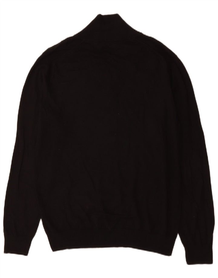 Reiss Mens Button Neck Jumper Sweater Large Black Cotton