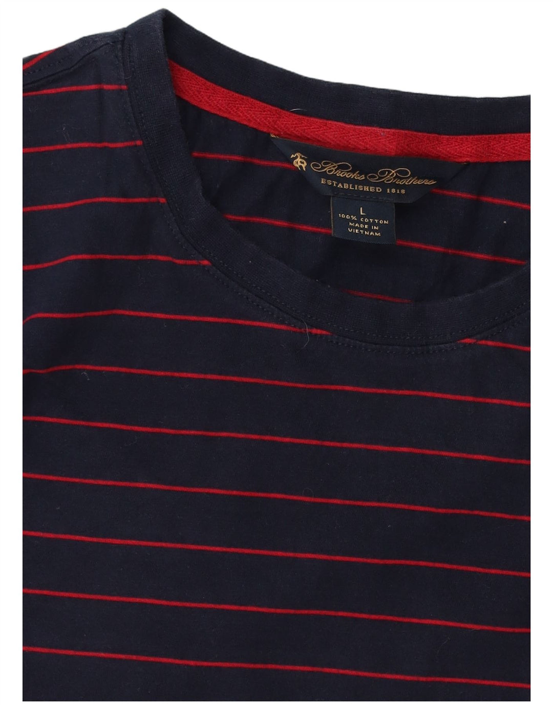 BROOKS BROTHERS Mens T-Shirt Top Large Navy Blue Pinstripe Cotton