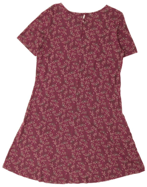 Fat Face Womens Oversized A-Line Dress UK 10 Small Burgundy Floral Cotton