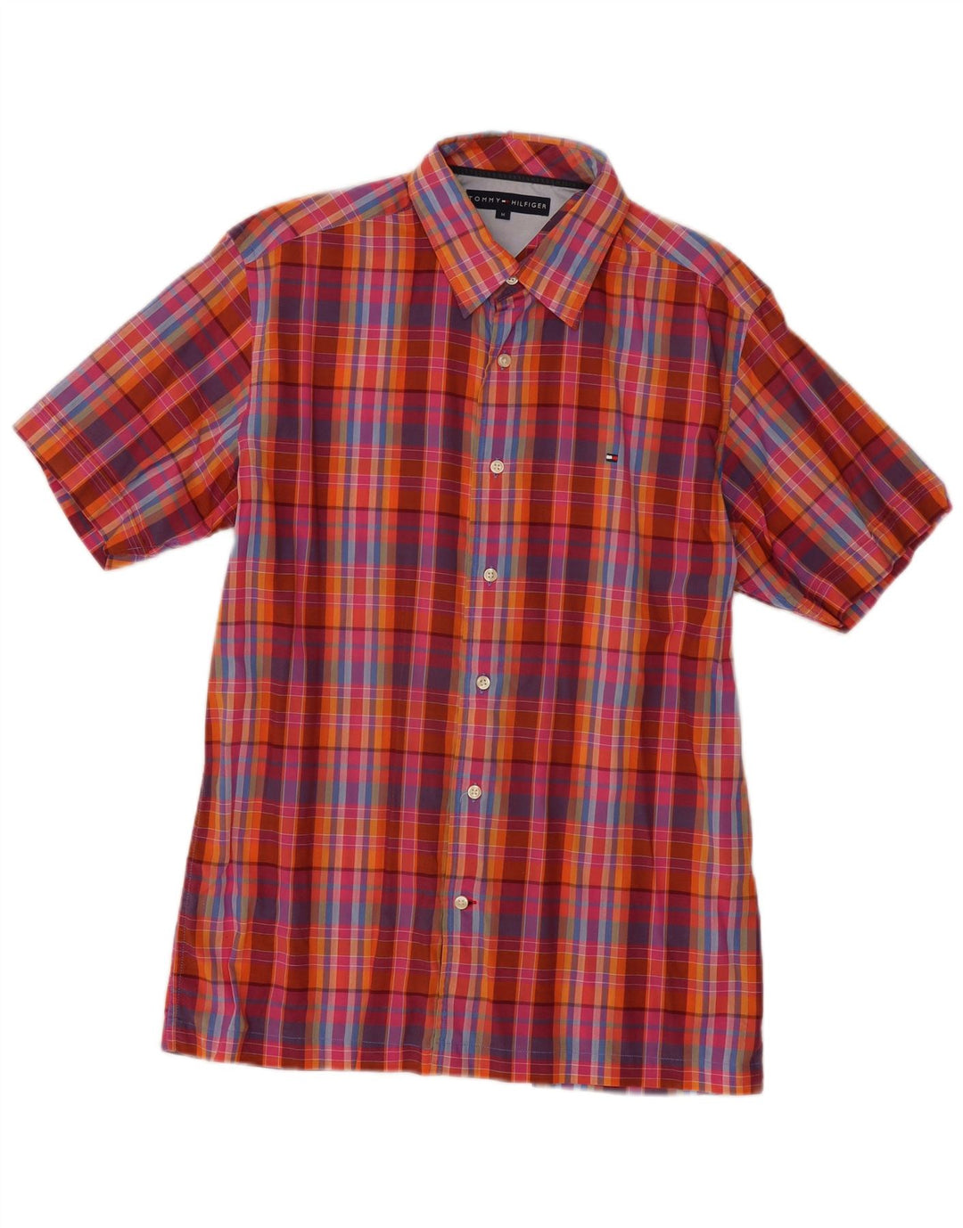 Tommy Hilfiger Mens Short Sleeve Shirt Medium Red Check Cotton