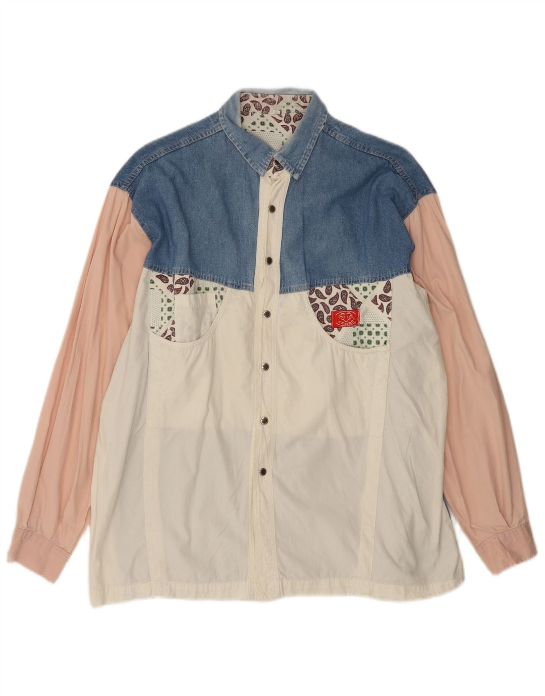 VINTAGE Mens Shirt Medium Beige Colourblock