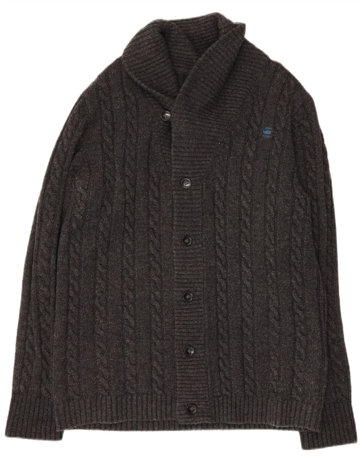 G-Star Mens Cardigan Sweater XL Grey Lambswool