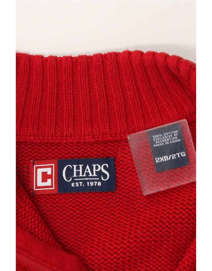 Chaps Mens Zip Neck Jumper Sweater 2XL Red Cotton