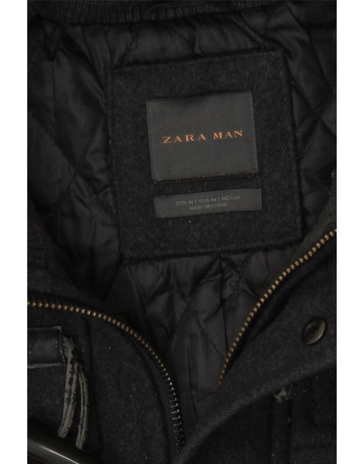 Zara Mens Hooded Duffle Jacket UK 38 Medium Grey