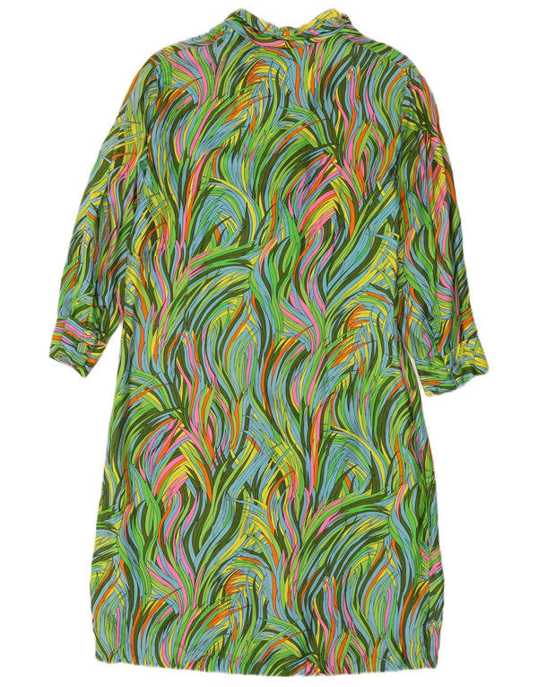 Vintage Womens Abstract Pattern 3/4 Sleeve Shirt Dress UK 12 Medium Green