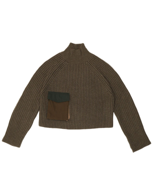 Zara Womens Crop Oversized Turtle Neck Jumper Sweater UK 10 Small Khaki
