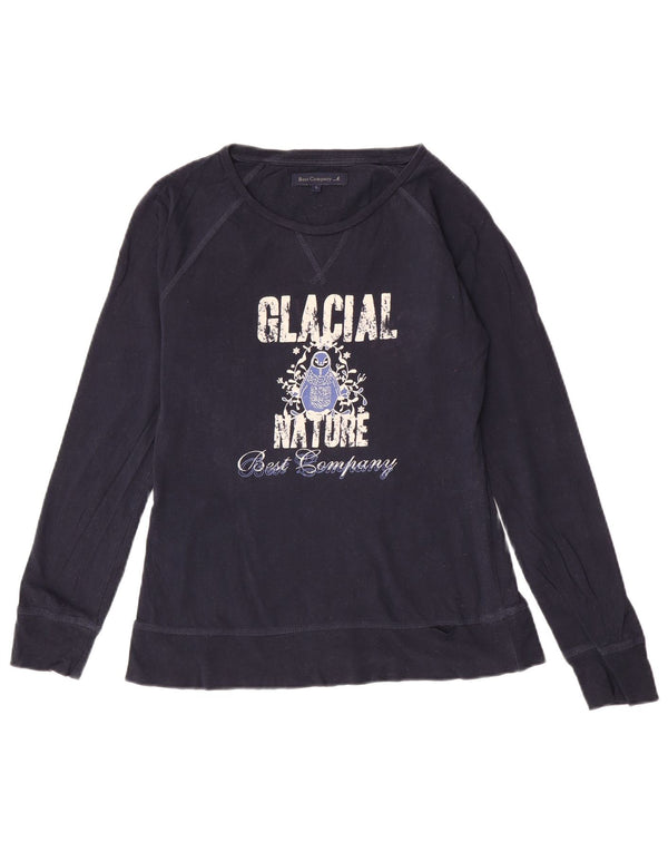 Best Company Girls Graphic Top Long Sleeve 12-13 Years Large Navy Blue