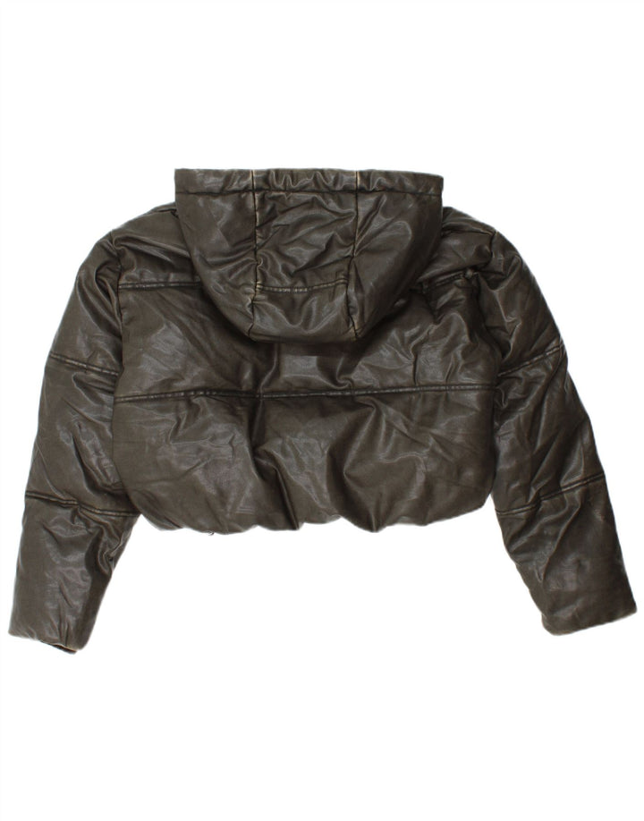 ZARA Womens Oversized Crop Hooded Padded Jacket UK 10 Small Khaki