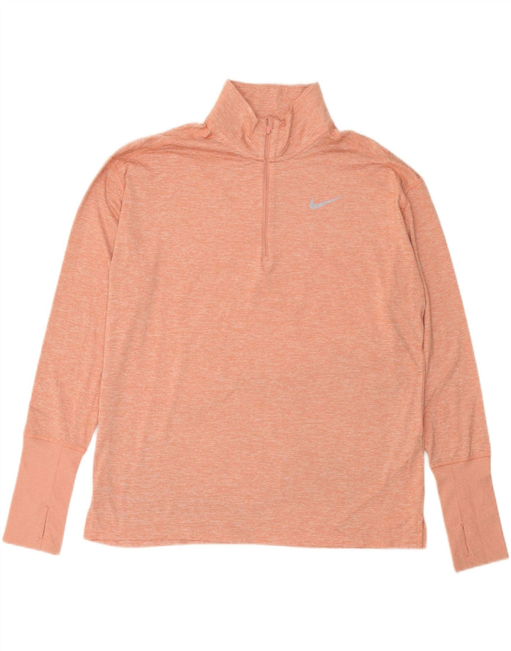 NIKE Womens Dri Fit Pullover Tracksuit Top UK 16 Large Pink Flecked