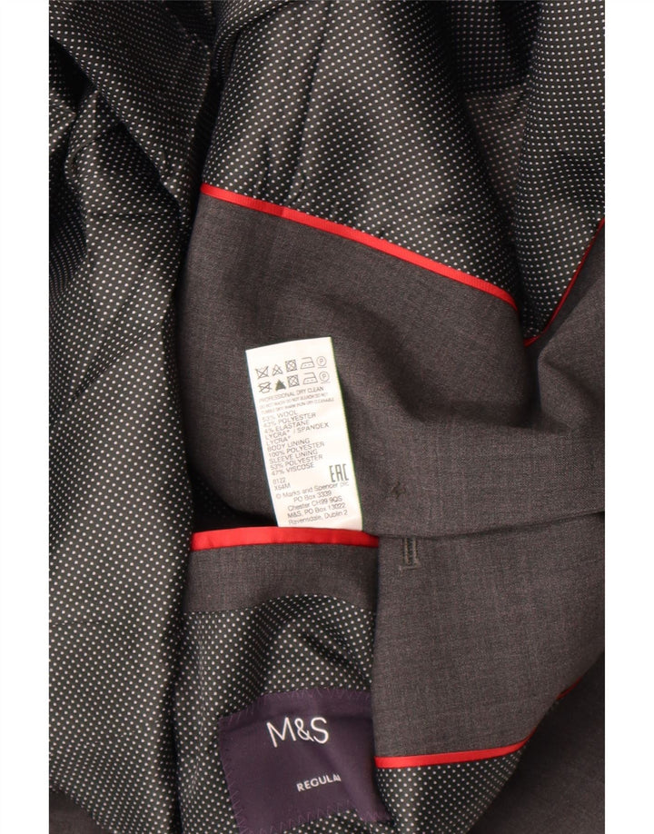 Marks & Spencer Mens 2 Button Blazer Jacket UK 44 XL Grey Check Wool