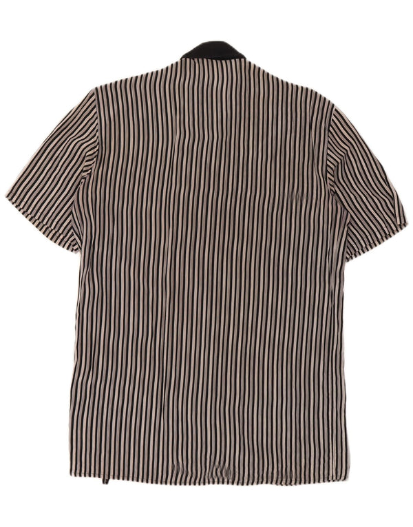 MESSORI Mens Short Sleeve Shirt Small Black Striped Silk