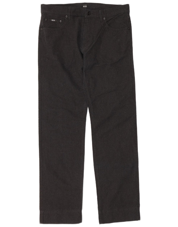 Hugo Boss Mens Regular Corduroy Trousers W35 L33 Black Cotton