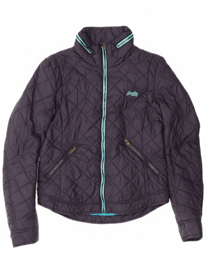 SUPERDRY Womens Quilted Jacket UK 14 Medium Navy Blue Nylon
