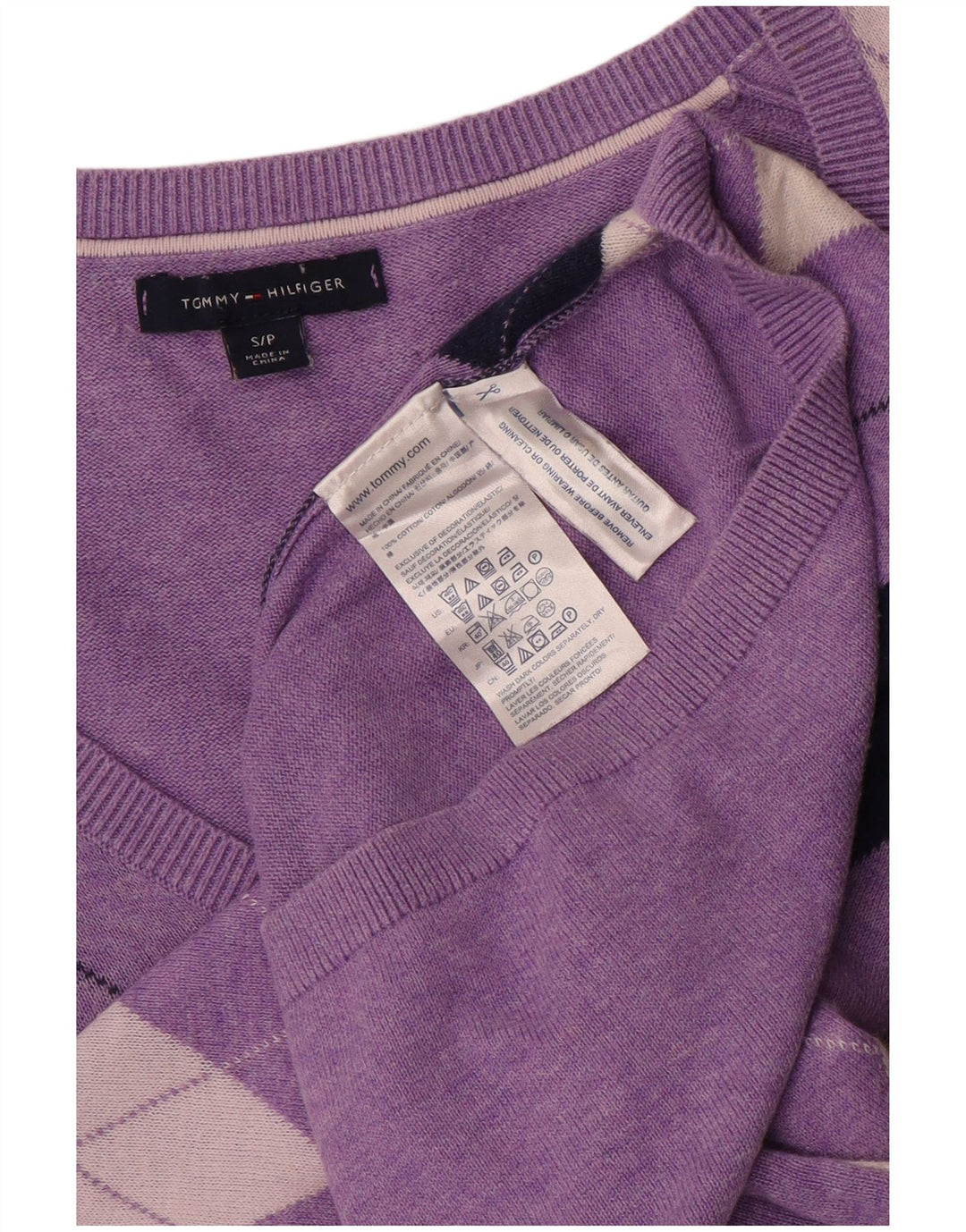 TOMMY HILFIGER Womens V-Neck Jumper Sweater UK 10 Small Purple