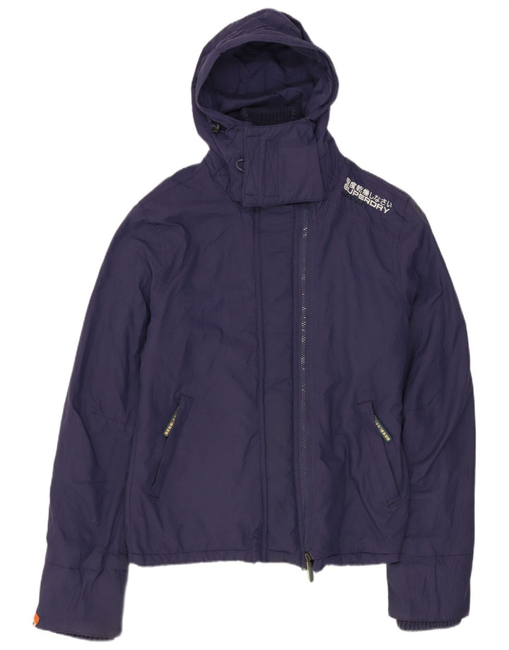 SUPERDRY Womens Hooded Windbreaker Jacket UK 14 Medium Navy Blue Nylon