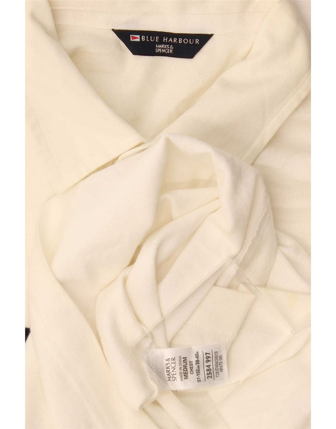 Marks & Spencer Mens Blue Harbour Polo Shirt Medium Off White Striped