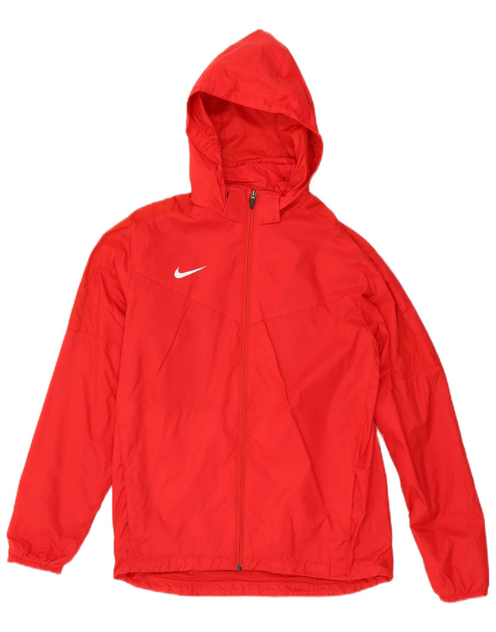 Nike Boys Hooded Rain Jacket 12-13 Years Large Red Nylon