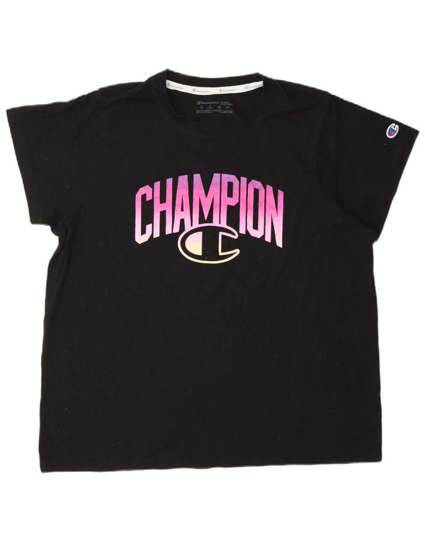 Champion Womens Graphic T-Shirt Top UK 18 XL Black Cotton