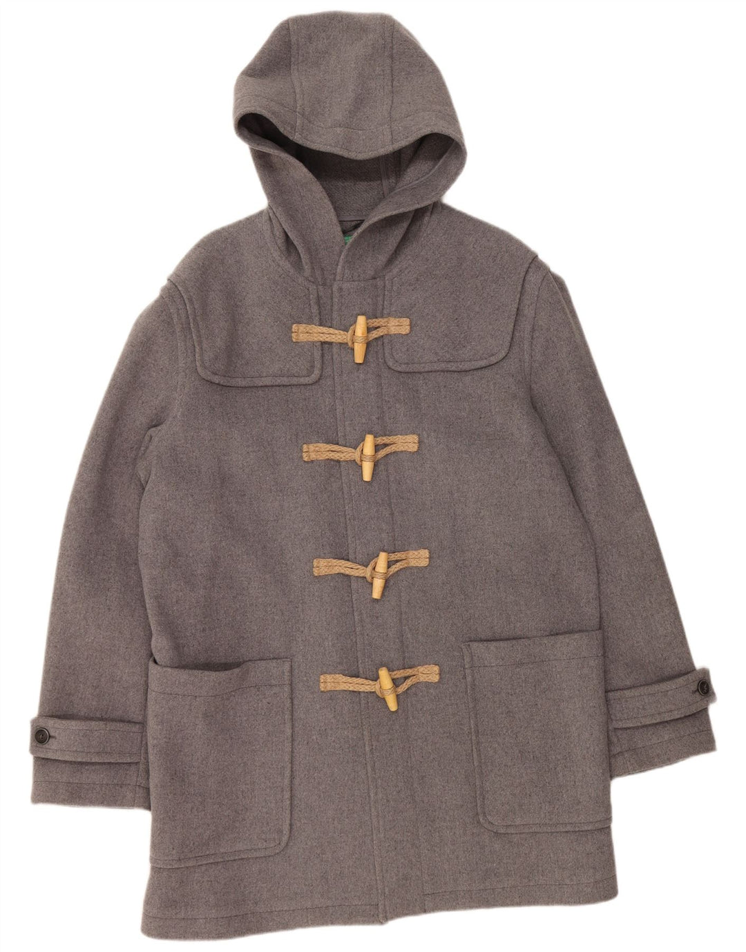 BENETTON Mens Hooded Duffle Coat UK 42 XL Grey Wool