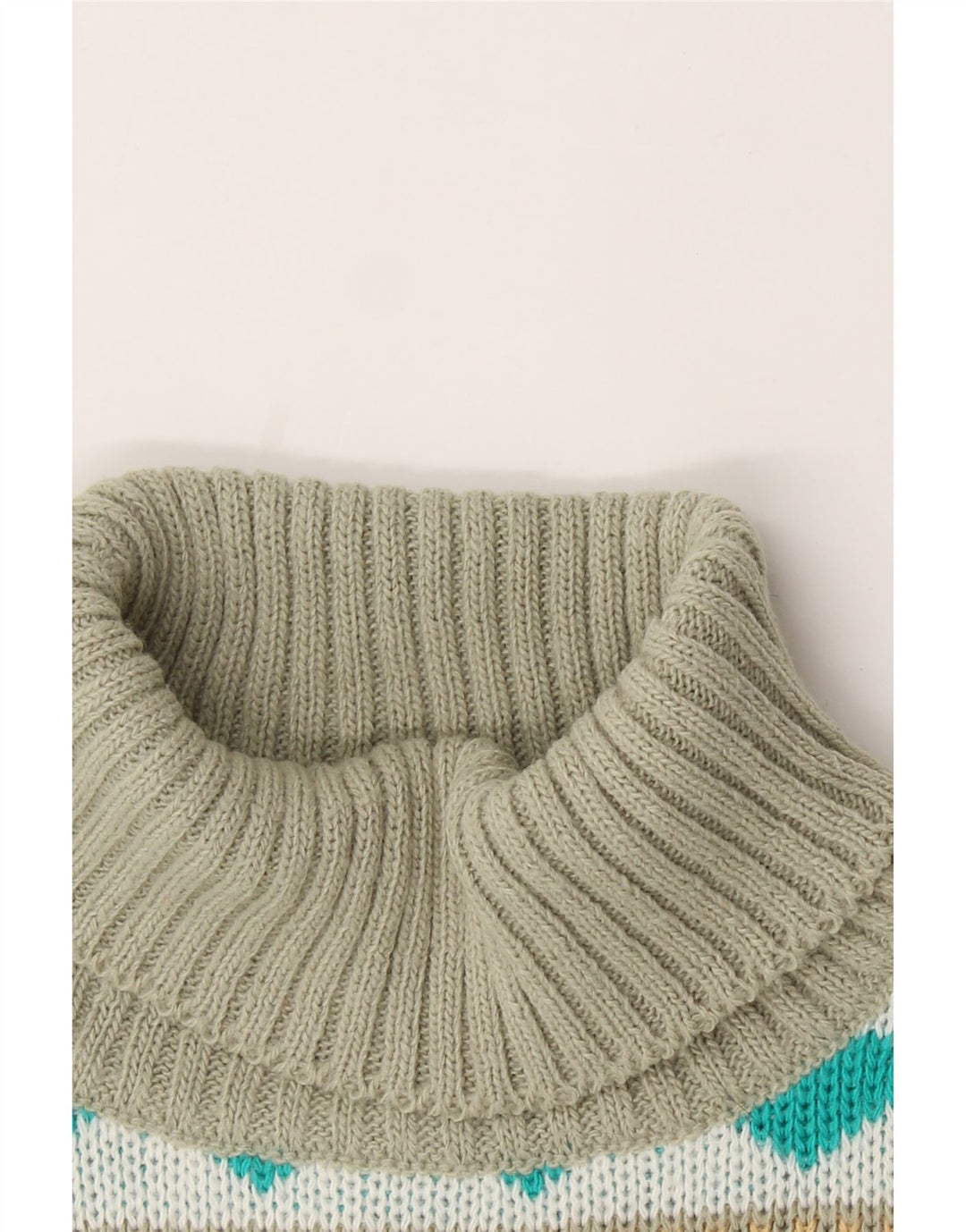 VINTAGE Mens Roll Neck Jumper Sweater Medium Green Fair Isle Vintage Vintage and Second-Hand Vintage from Messina Hembry 