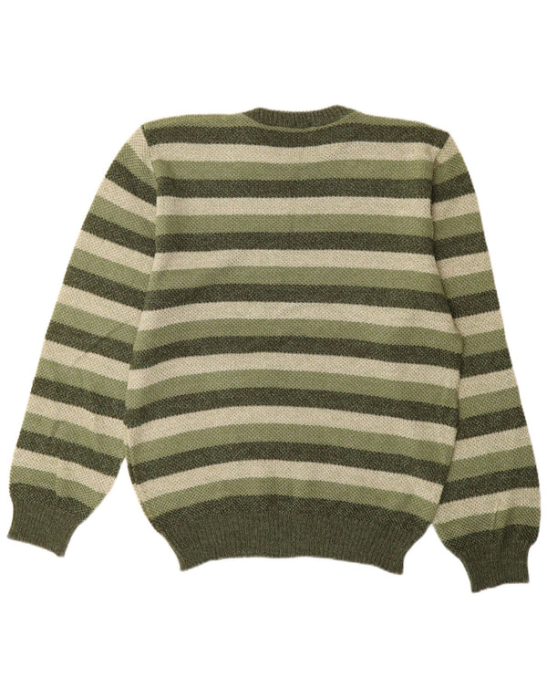 Vintage Mens Crew Neck Jumper Sweater IT 52/54 Large Khaki Striped