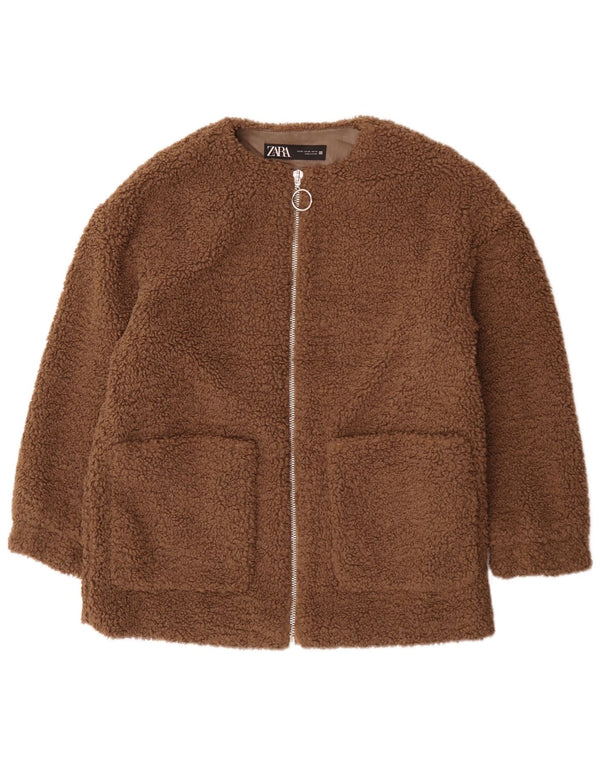 Zara Womens Teddy Bear Oversized Fleece Jacket UK 6 XS Brown Polyester