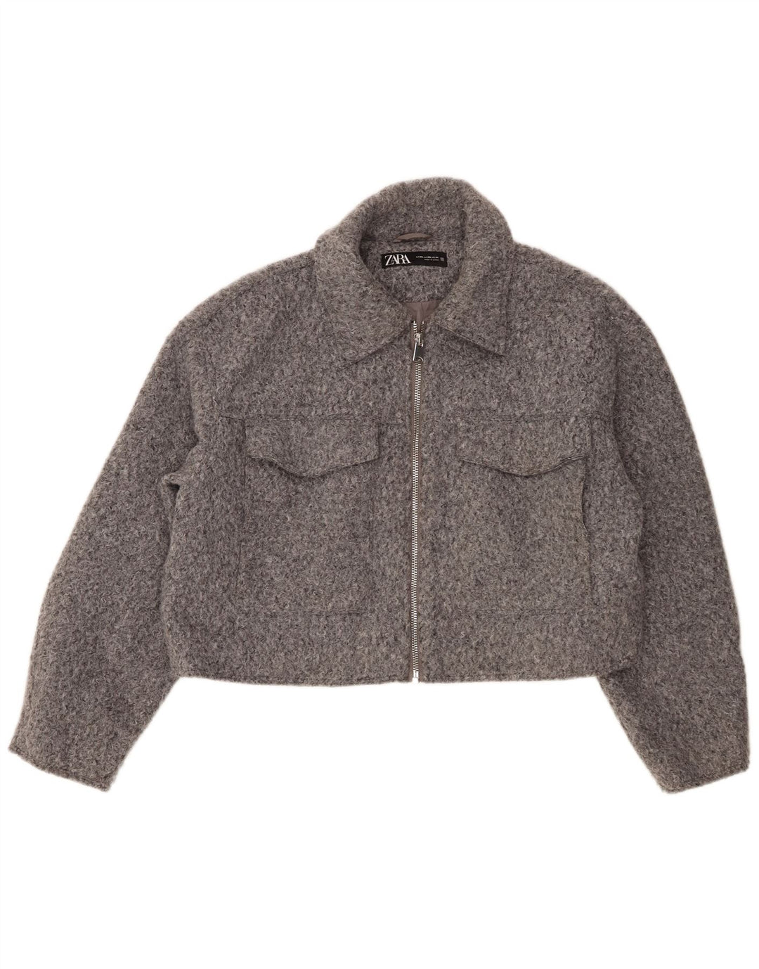 Zara Womens Crop Bomber Jacket UK 20 2XL Grey Polyester