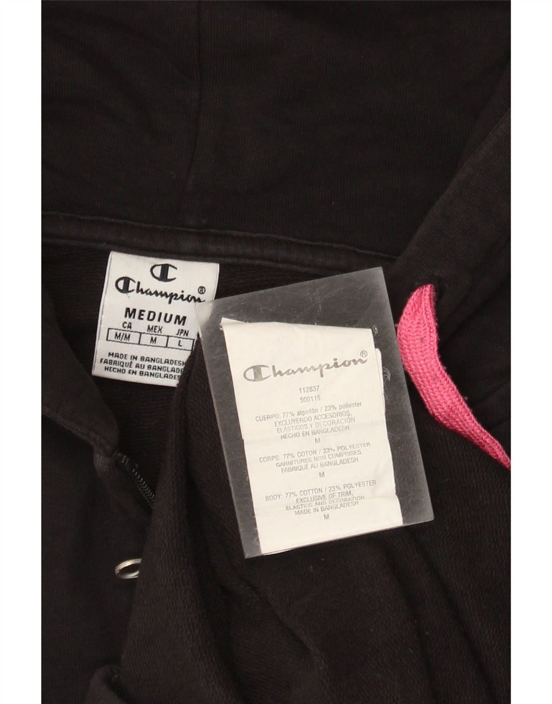 CHAMPION Womens Zip Hoodie Sweater UK 14 Medium Black Cotton