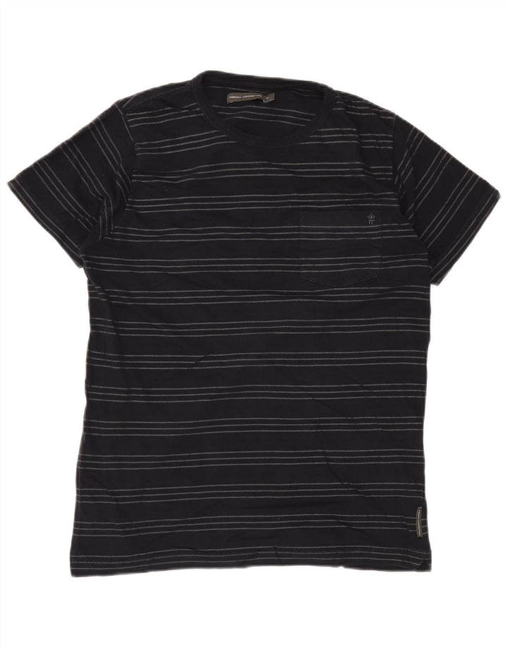 French Connection Mens T-Shirt Top Medium Navy Blue Striped Cotton