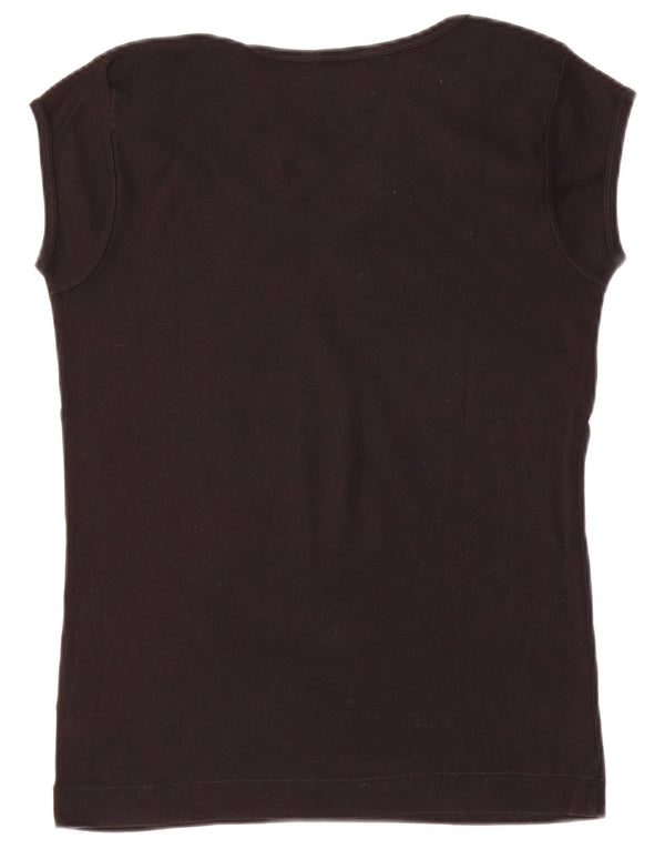 SISLEY Womens Graphic T-Shirt Top UK 14 Large Black Cotton