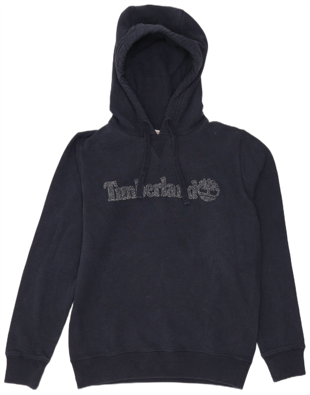 TIMBERLAND Mens Graphic Hoodie Jumper Medium Navy Blue Cotton