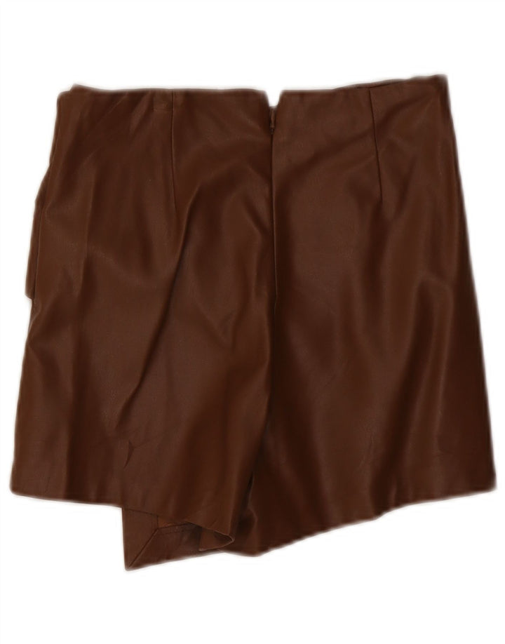 ZARA Womens Faux Leather Shorts XS W25 Brown Polyester